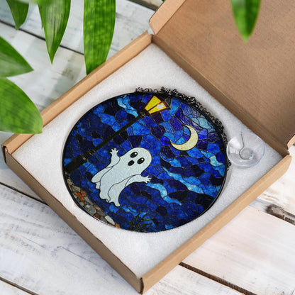 Ghost Stained Glass Suncatcher Halloween Window Decor Gift for Horror Lovers