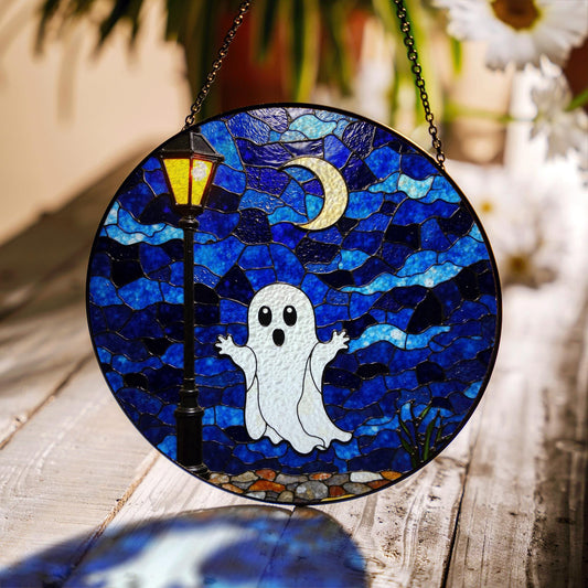 Ghost Stained Glass Suncatcher Halloween Window Decor Gift for Horror Lovers