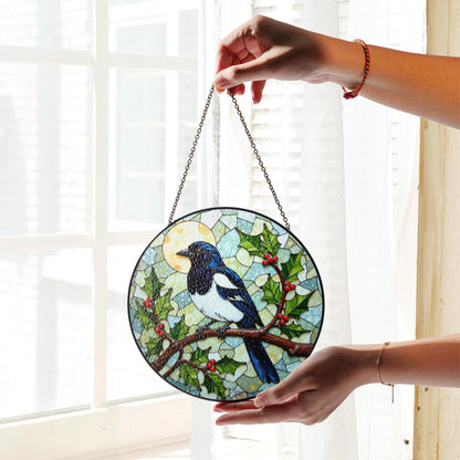 Stained Glass Magpie Suncatcher Window Hanging Bird Lover Gift Nature Decor