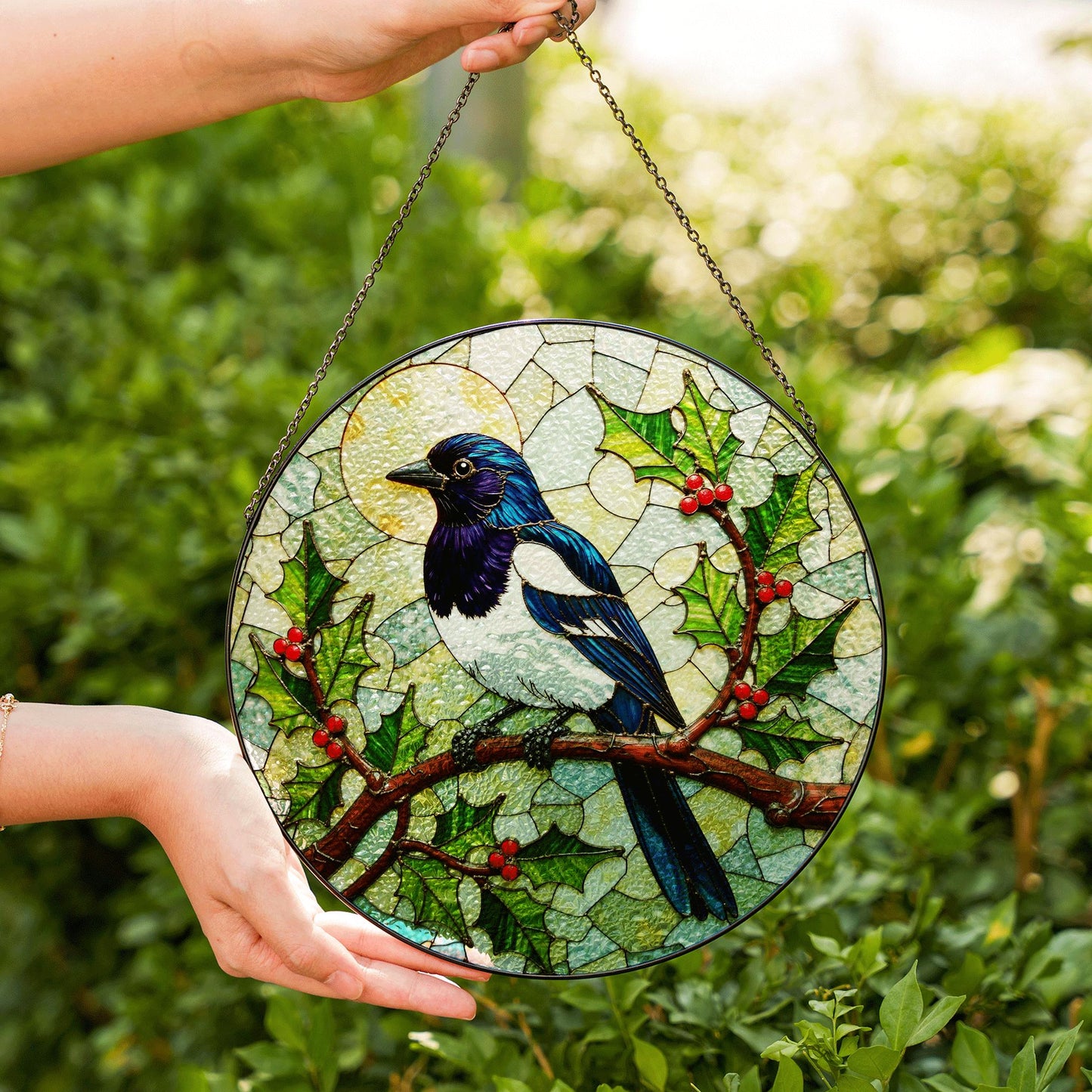 Stained Glass Magpie Suncatcher Window Hanging Bird Lover Gift Nature Decor