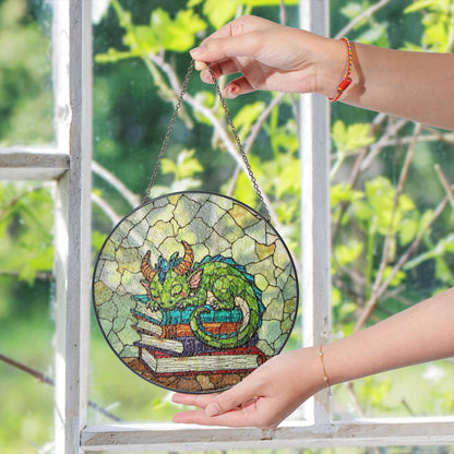 Sleeping Dragon Stained Glass Suncatcher Fantasy Decor Gift for Book Lovers