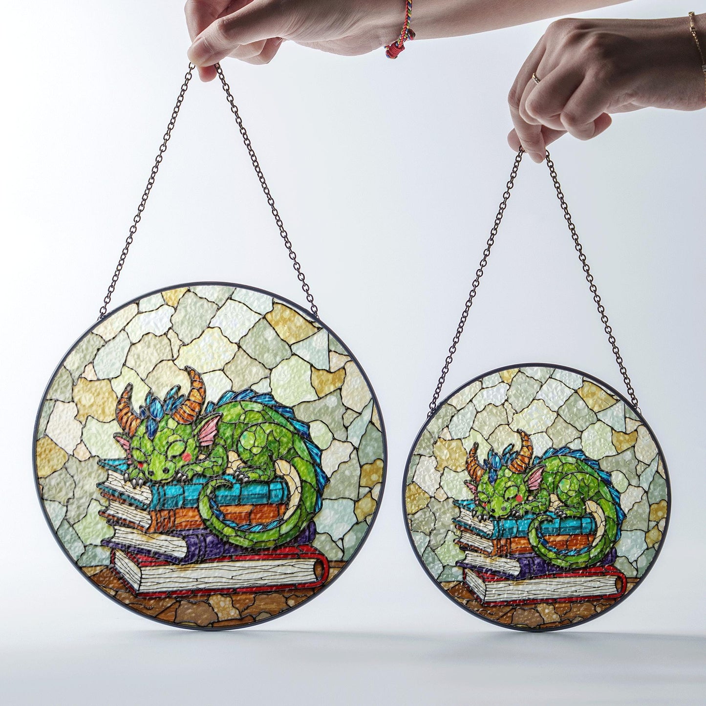 Sleeping Dragon Stained Glass Suncatcher Fantasy Decor Gift for Book Lovers