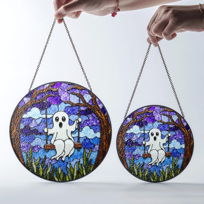 Ghost Swing Stained Glass Suncatcher Halloween Decor Window Hanging Gift for Friend