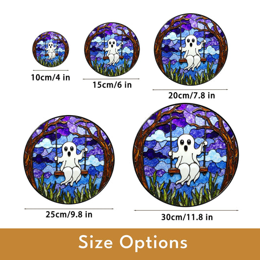 Ghost Swing Stained Glass Suncatcher Halloween Decor Window Hanging Gift for Friend