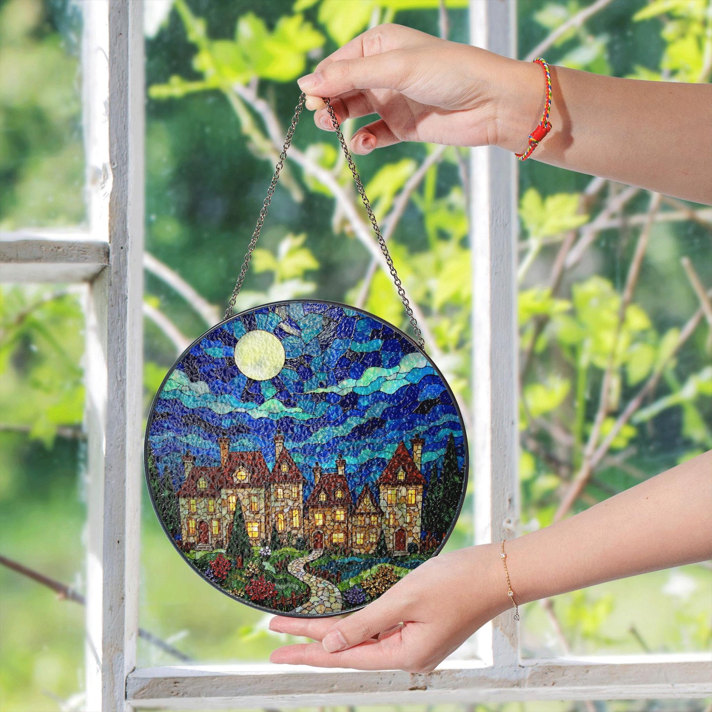 Stained Glass Castle Suncatcher Fairytale Window Decor Gift for Housewarming
