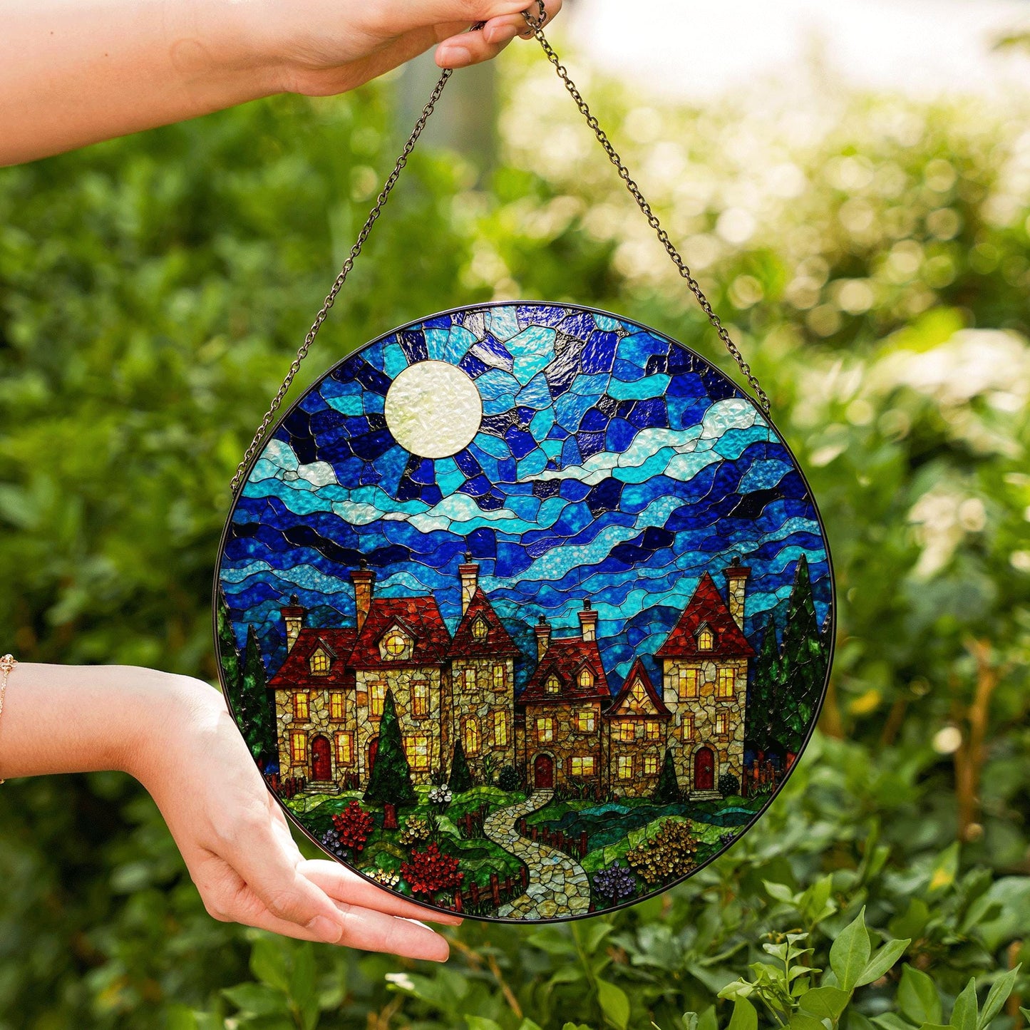 Stained Glass Castle Suncatcher Fairytale Window Decor Gift for Housewarming