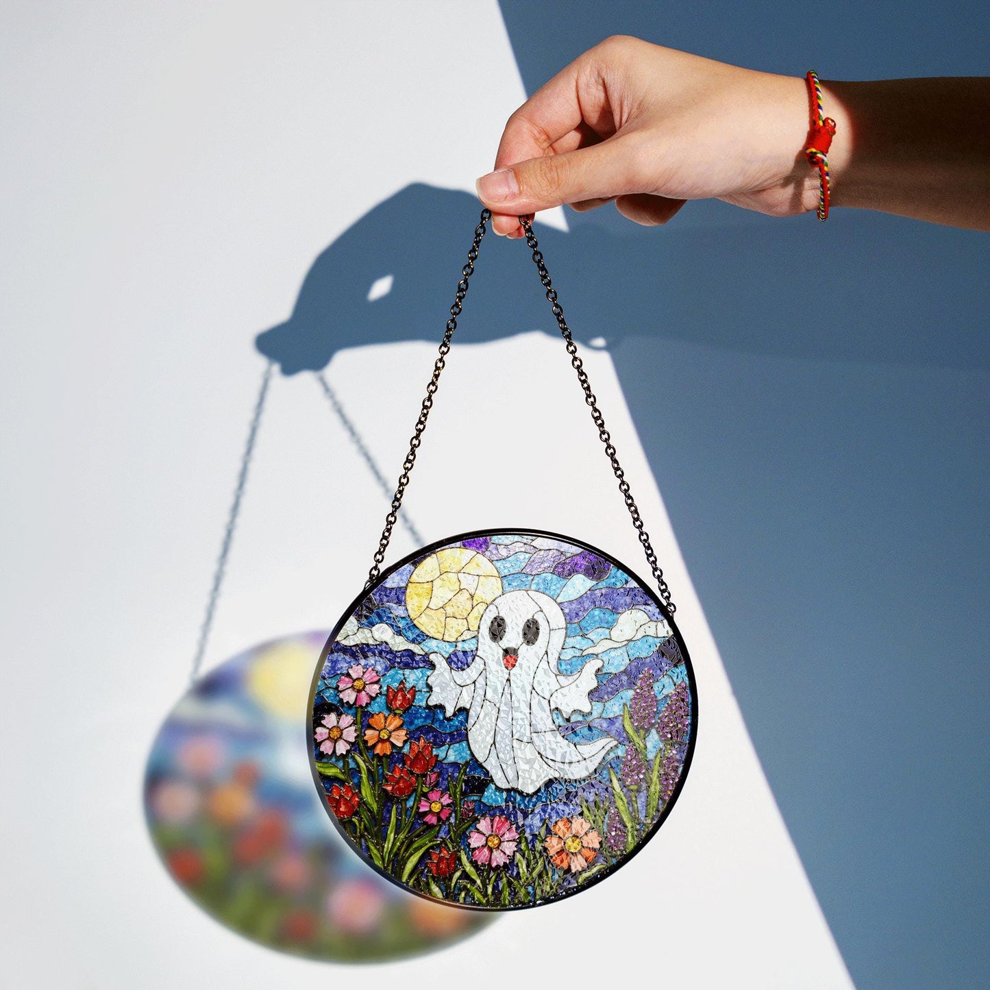 Ghost Stained Glass Suncatcher Halloween Window Decor Gift for Friends