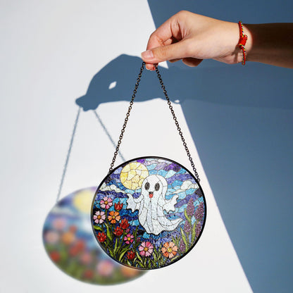 Ghost Stained Glass Suncatcher Halloween Window Decor Gift for Friends