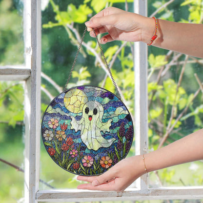 Ghost Stained Glass Suncatcher Halloween Window Decor Gift for Friends