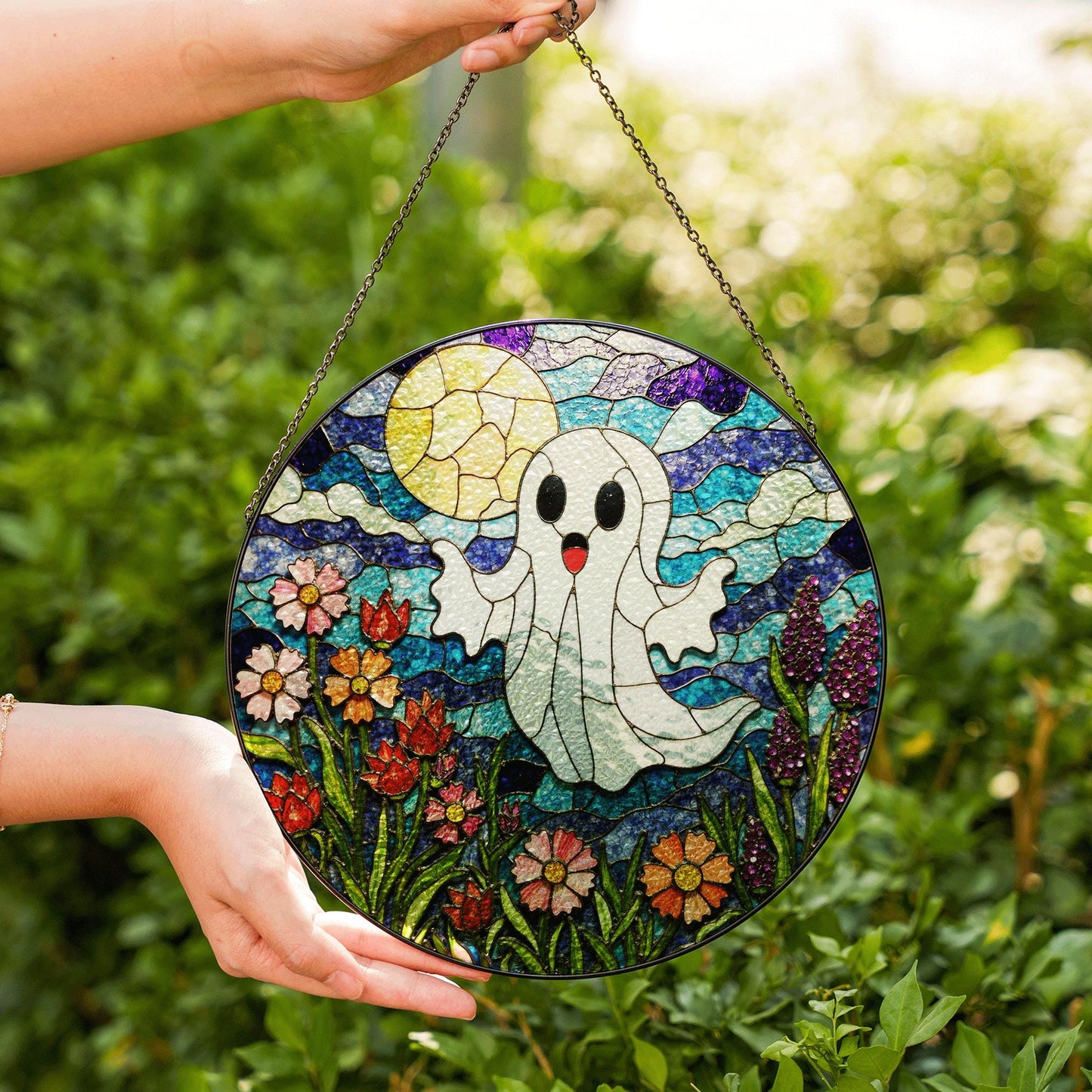 Ghost Stained Glass Suncatcher Halloween Window Decor Gift for Friends