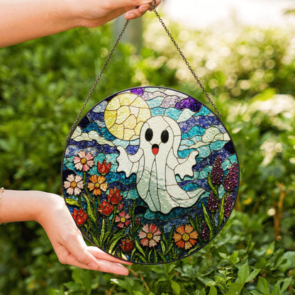 Ghost Stained Glass Suncatcher Halloween Window Decor Gift for Friends