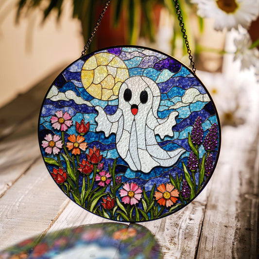 Ghost Stained Glass Suncatcher Halloween Window Decor Gift for Friends