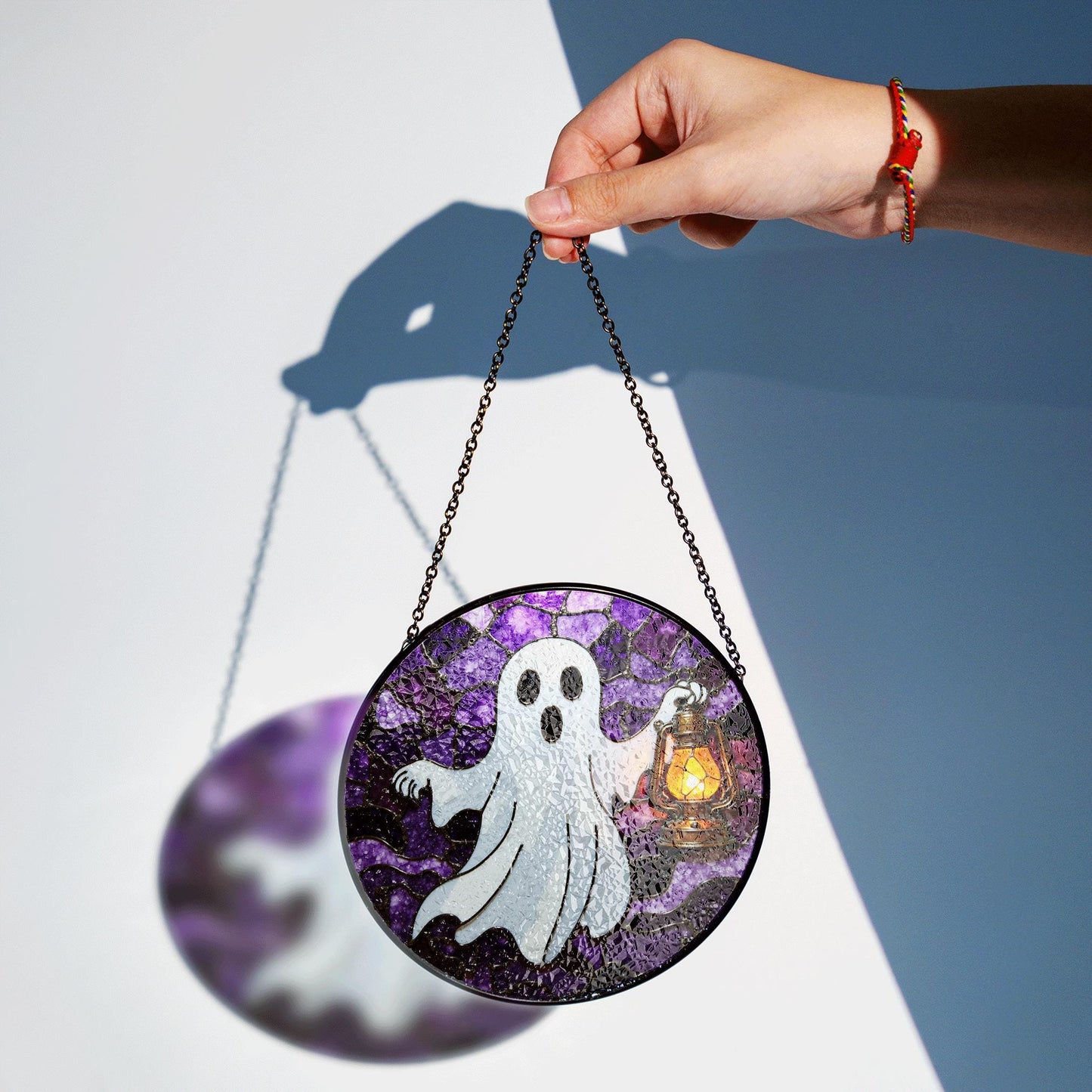 Ghost Lantern Stained Glass Suncatcher Halloween Decor Gift for Spooky Lovers