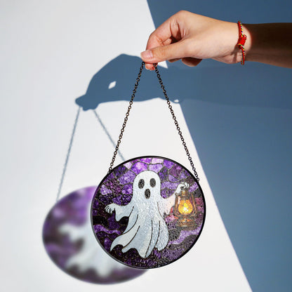 Ghost Lantern Stained Glass Suncatcher Halloween Decor Gift for Spooky Lovers