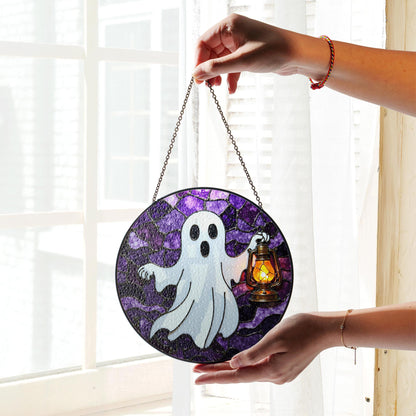 Ghost Lantern Stained Glass Suncatcher Halloween Decor Gift for Spooky Lovers
