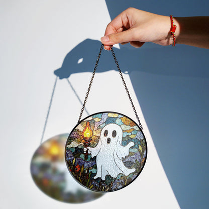 Ghost Stained Glass Suncatcher Halloween Decor Window Hanging Gift for Friends