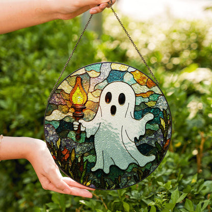 Ghost Stained Glass Suncatcher Halloween Decor Window Hanging Gift for Friends