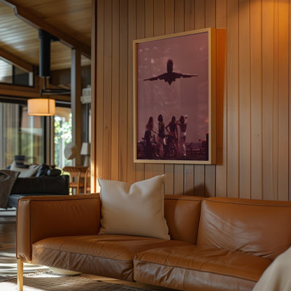 Women Watching Airplane Takeoff Photo Print Fine Art Photography Summer Y2K Photo Retro 1970s Nostalgia Wall Decor Pink Sunset Wall Art