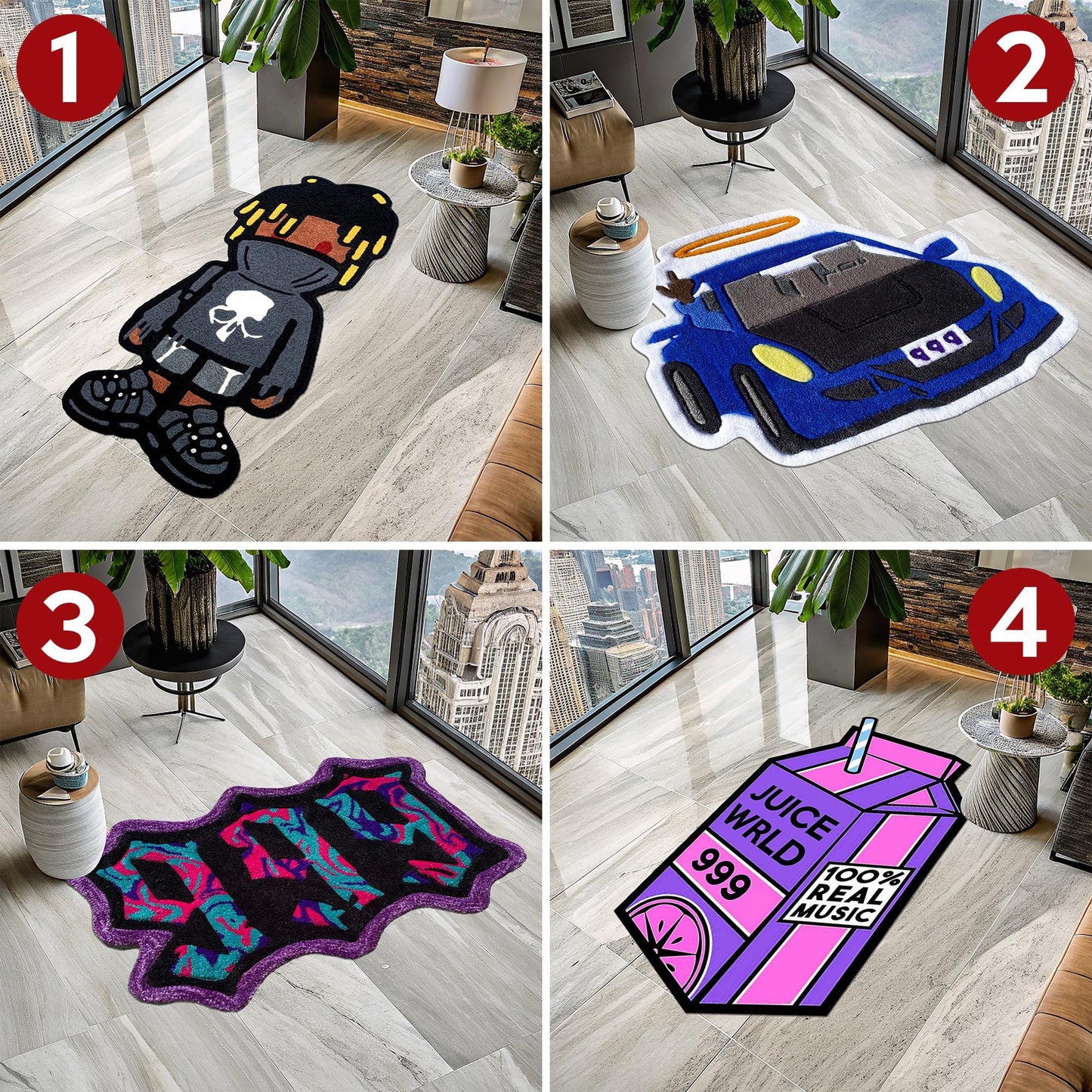 Rapper Rug, Music Rug, 999 Rug, Juice Wrld 999 Rug, Classic Car Rug, Car Rug, Shaped Rug, Juice Wrld Album Cover, Tufted Look Printed Rug