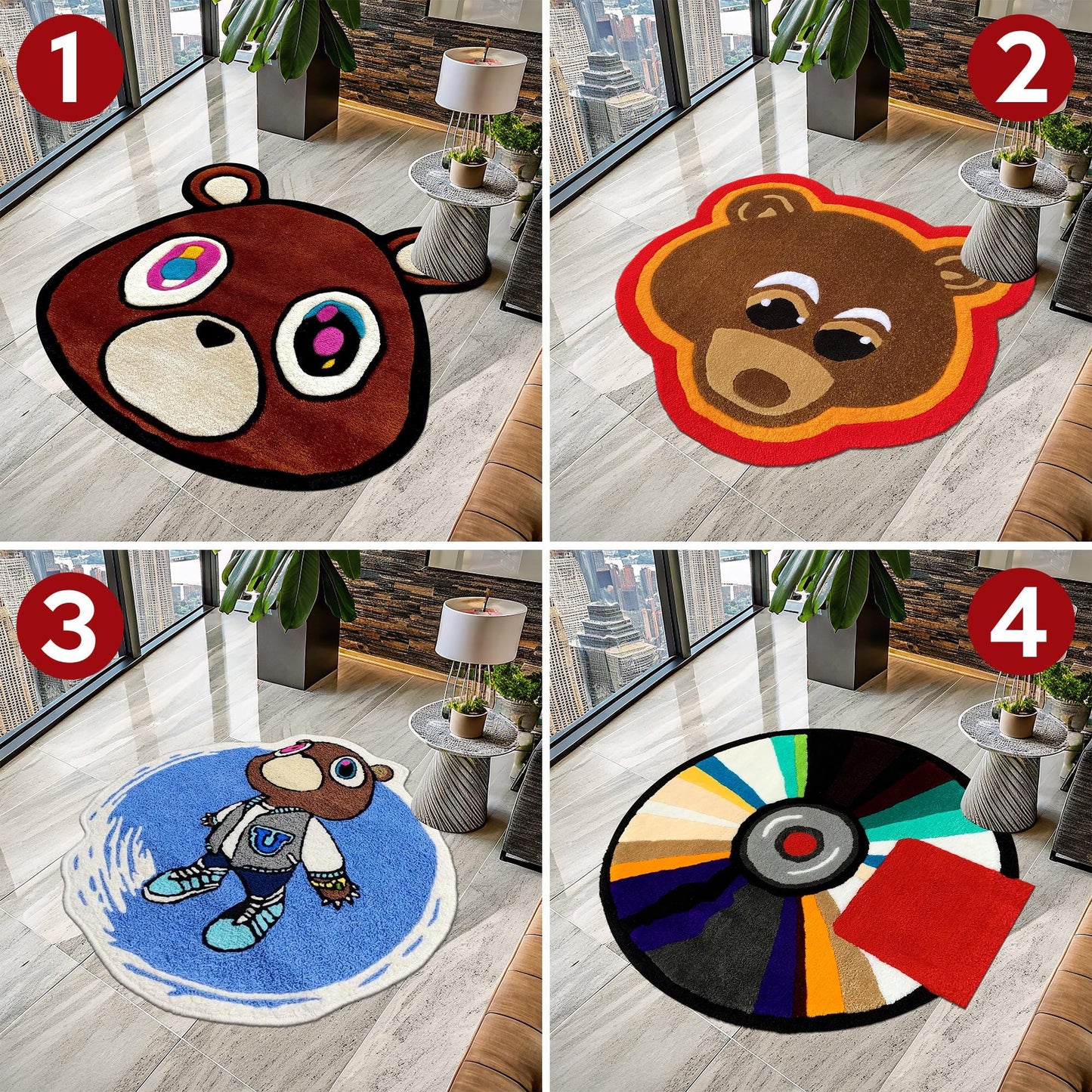 Kanye West CD Rug, CD Rug, Music Album Rug, Kanye West Bear Rug, Bear Rug, Kanye West Dropout Bear Rug, Music Decor, Tufted Look Printed Rug
