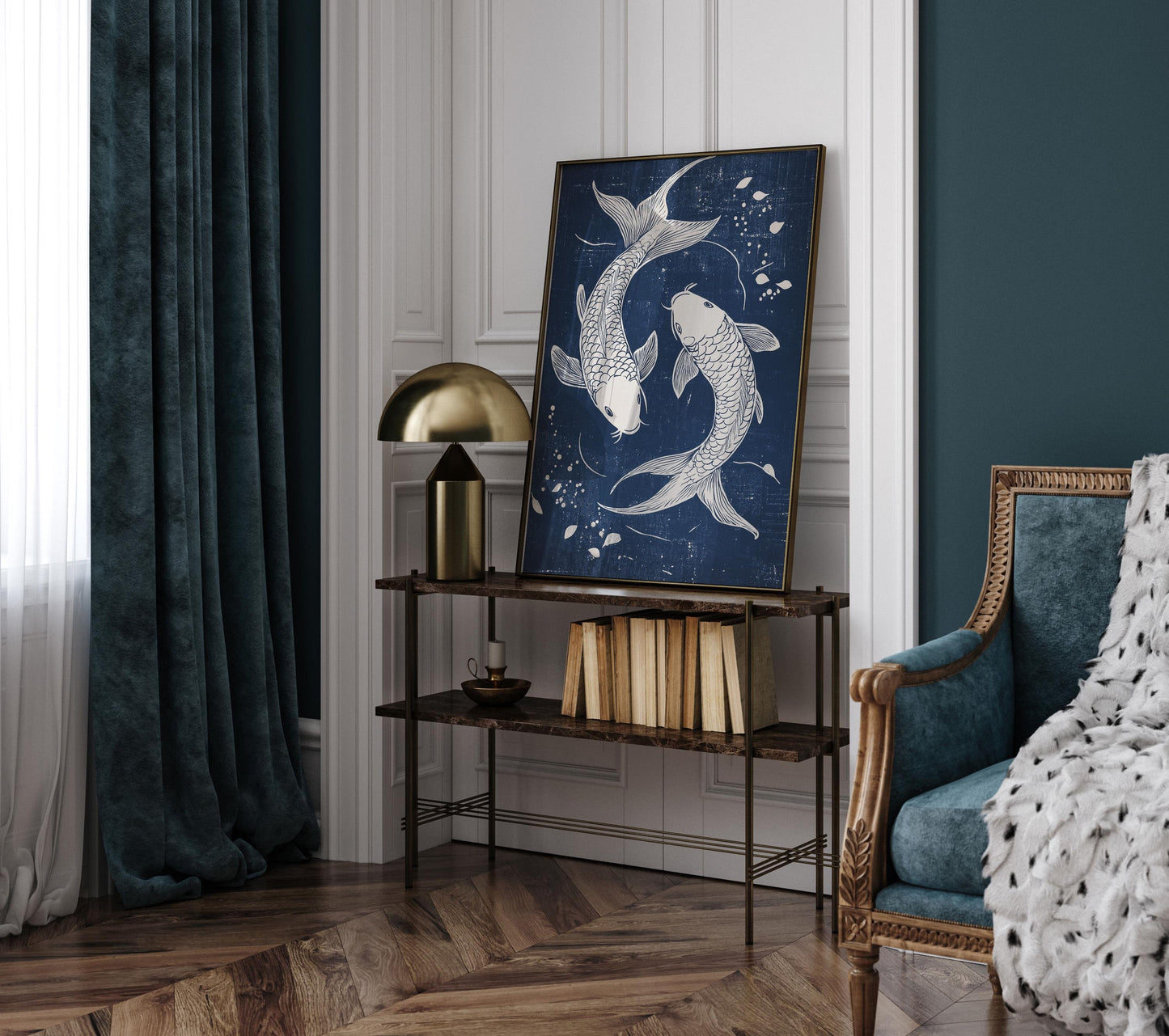 Blue Koi Print, Japanese wall art Print, Vintage Print, Trendy Wall Art, Aesthetic Wall Art, Koi Fish Print, Japanese Print, Gift Idea