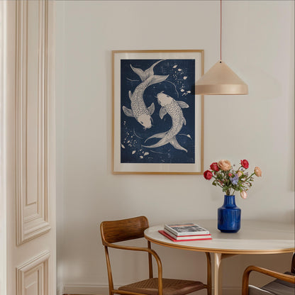 Blue Koi Print, Japanese wall art Print, Vintage Print, Trendy Wall Art, Aesthetic Wall Art, Koi Fish Print, Japanese Print, Gift Idea