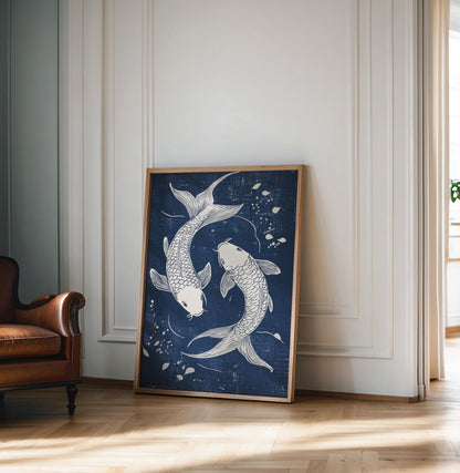 Blue Koi Print, Japanese wall art Print, Vintage Print, Trendy Wall Art, Aesthetic Wall Art, Koi Fish Print, Japanese Print, Gift Idea