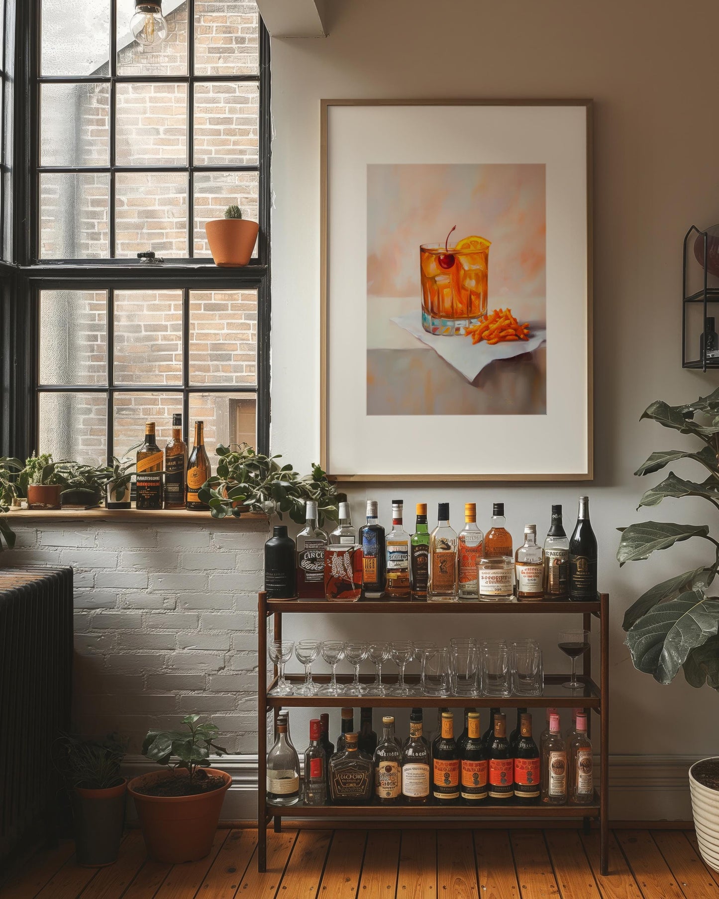 Old Fashioned Cocktail & Cheese Crunch Print: Quirky Bar Cart Wall Art