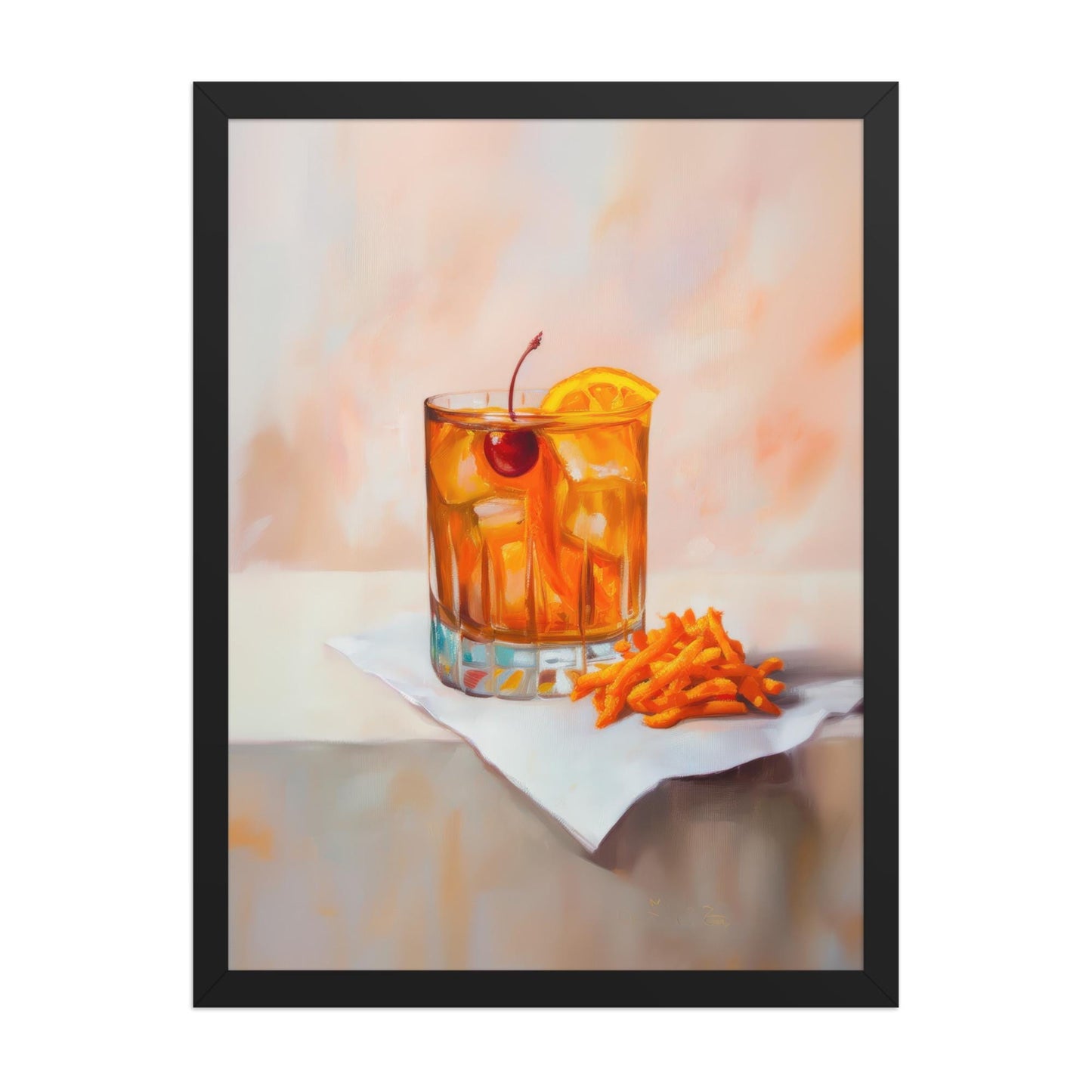 Old Fashioned Cocktail & Cheese Crunch Print: Quirky Bar Cart Wall Art
