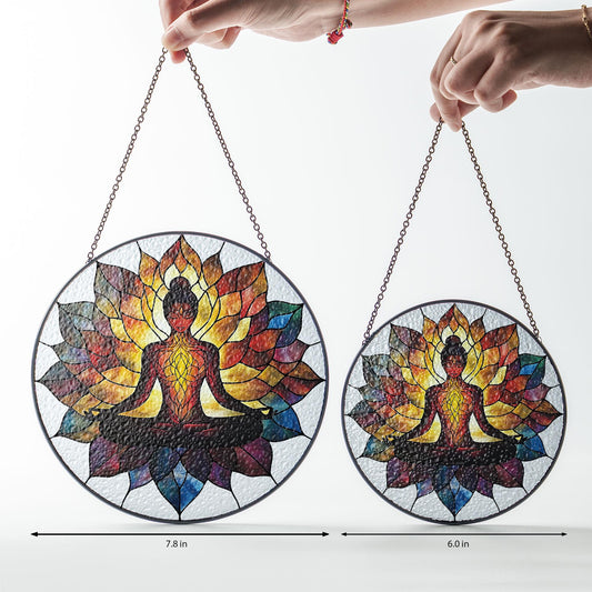 Meditation Stained Glass Suncatcher, Yoga Chakra Window Hanging, Lotus Mandala Decor, Mindfulness Gift, Zen Art, Gift for Mom, Mothers Day