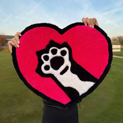 Fluffy Heart Rug with Cat Paw – Handmade Tufted Carpet – Сustom Rug – Cute Room Decor – Pink Aesthetic Rug