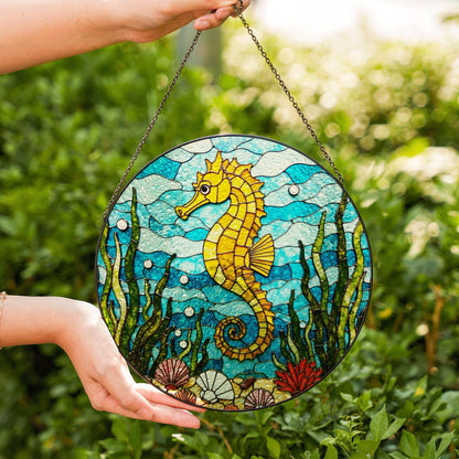 Seahorse Stained Glass Suncatcher Ocean Decor Window Hanging Gift for Sea Lovers