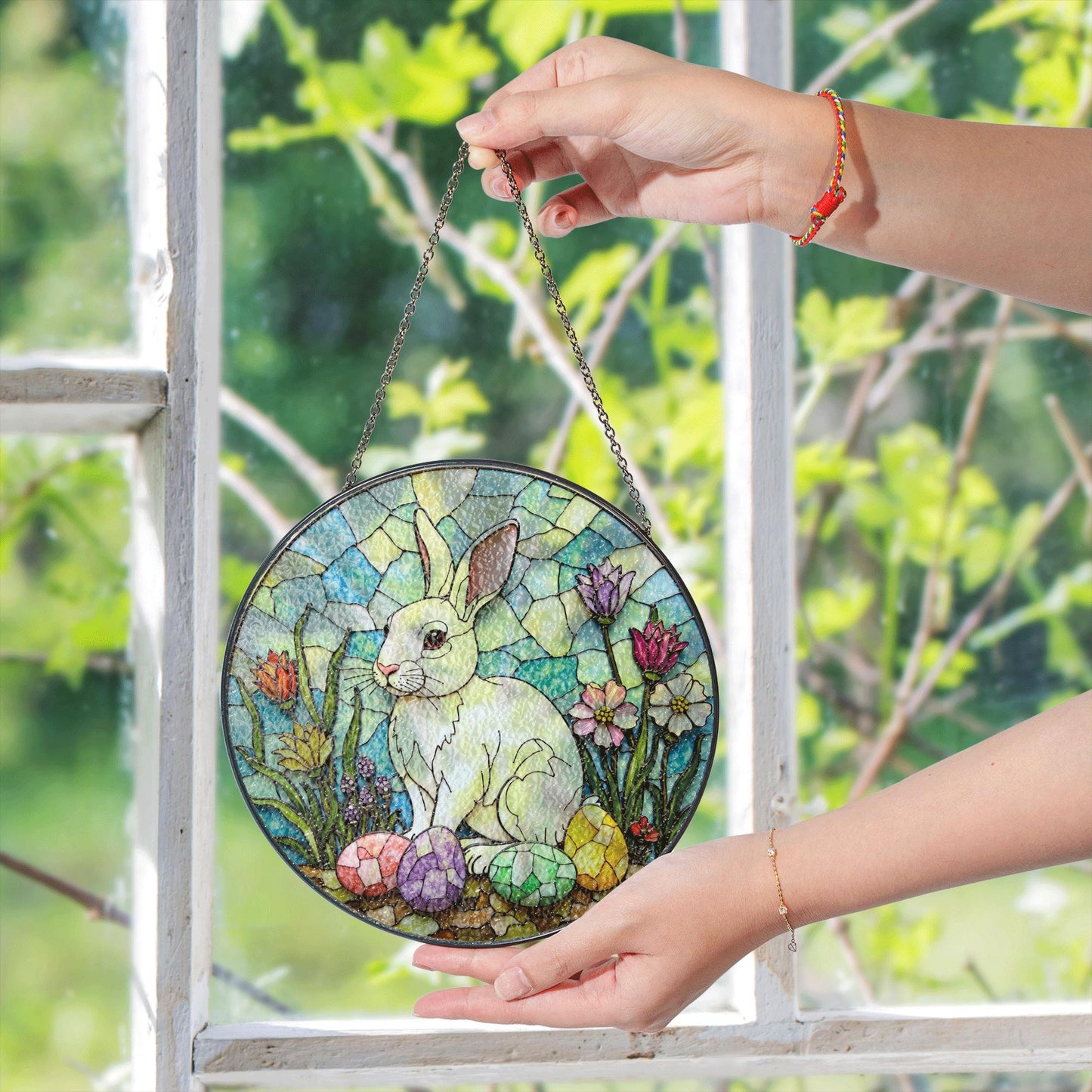 Stained Glass Bunny Suncatcher Easter Gift for Rabbit Lovers Window Decor