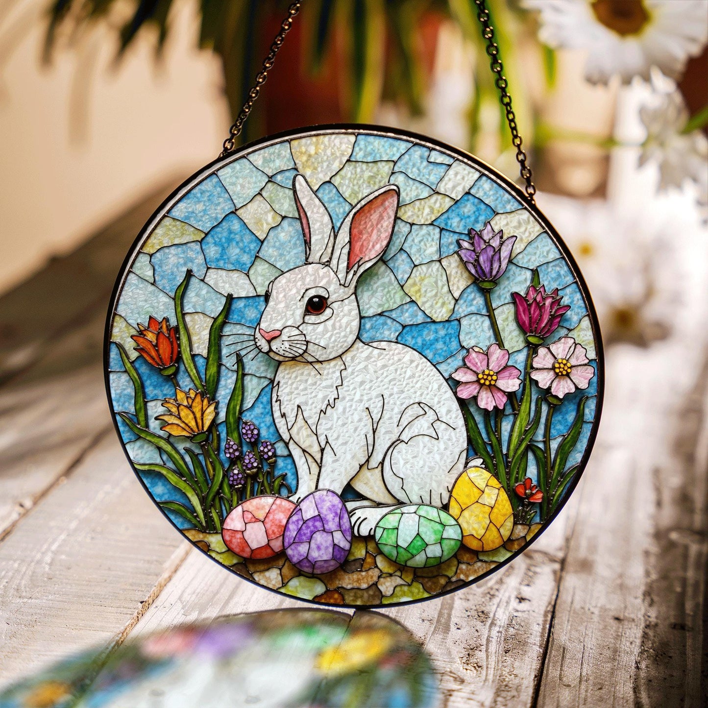 Stained Glass Bunny Suncatcher Easter Gift for Rabbit Lovers Window Decor