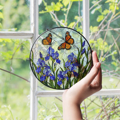 Butterfly Iris Stained Glass Suncatcher Window Decor Gift for Mom