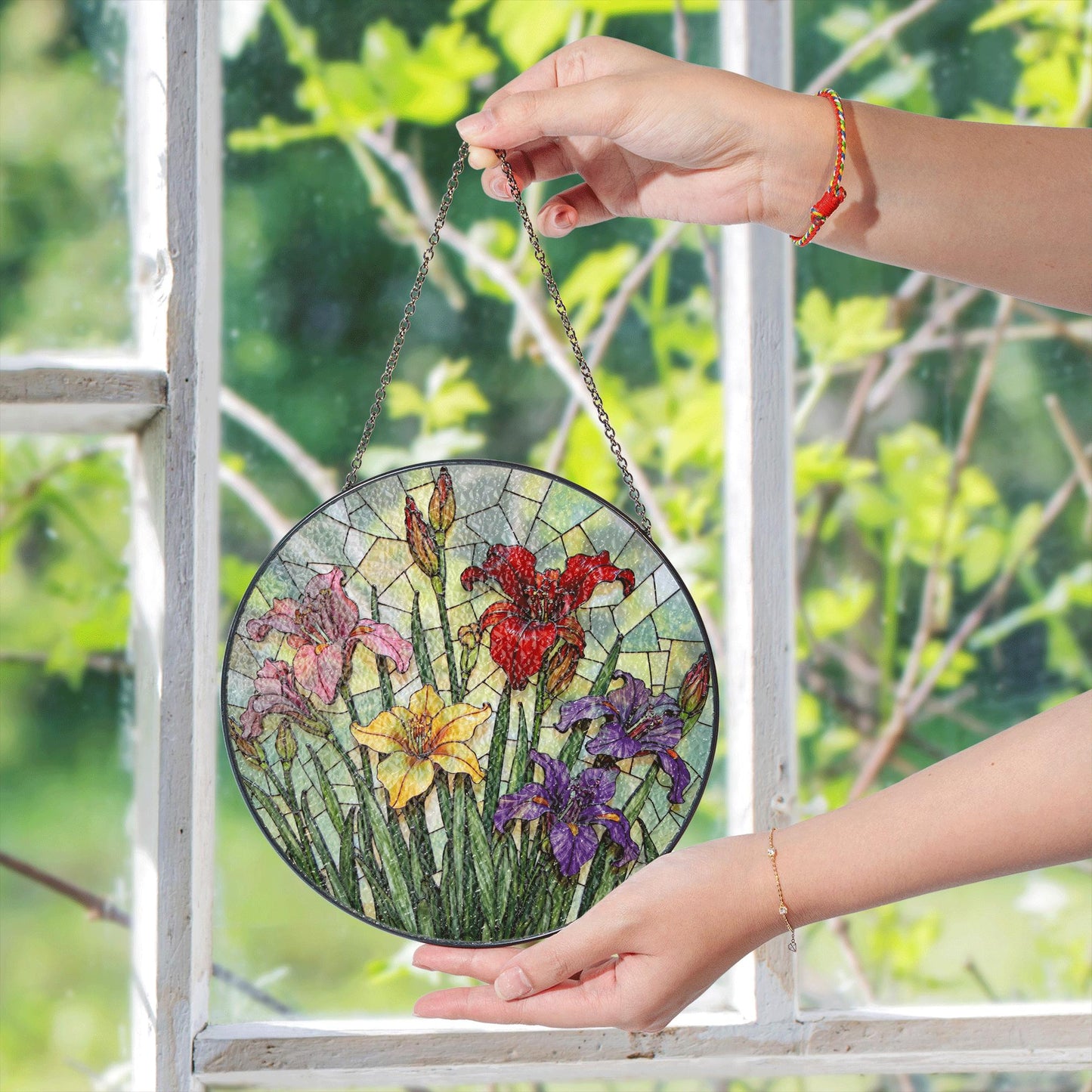 Stained Glass Flowers Suncatcher Window Hanging Gift for Mom Friend