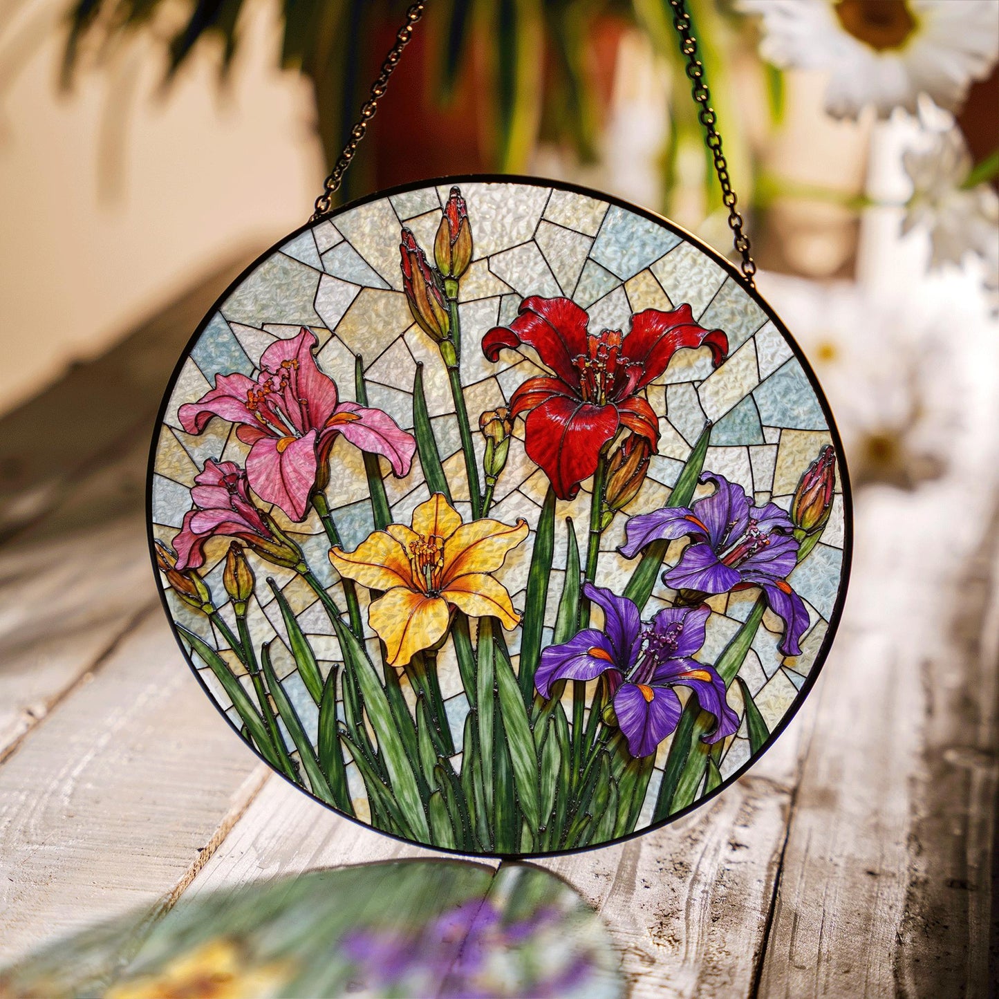 Stained Glass Flowers Suncatcher Window Hanging Gift for Mom Friend