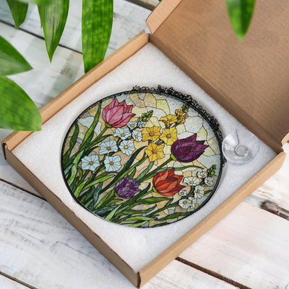 Stained Glass Tulip Floral Suncatcher Window Decor Gift for Mom Grandma