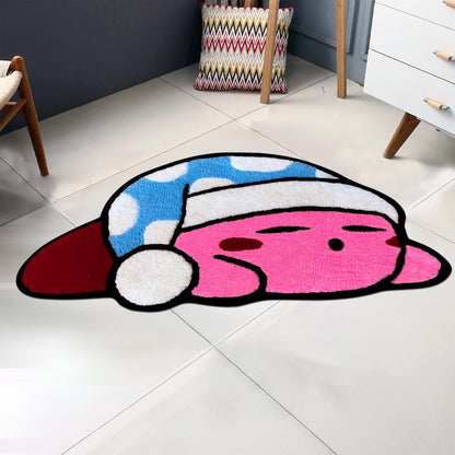 Sleeping Kirby Rug, Cute Rug, Gift for Daughter, Video Game Characters, Kirby Game Rug, Pink Rug, Kids Room Rug, Tufted Look Printed Rug