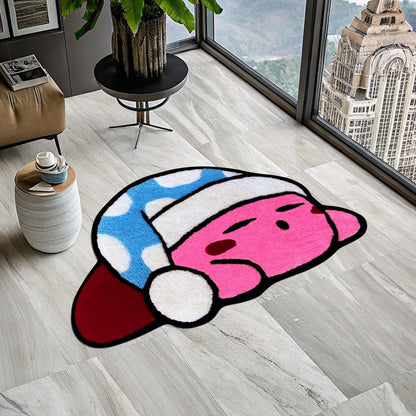 Sleeping Kirby Rug, Cute Rug, Gift for Daughter, Video Game Characters, Kirby Game Rug, Pink Rug, Kids Room Rug, Tufted Look Printed Rug