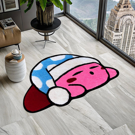 Sleeping Kirby Rug, Cute Rug, Gift for Daughter, Video Game Characters, Kirby Game Rug, Pink Rug, Kids Room Rug, Tufted Look Printed Rug