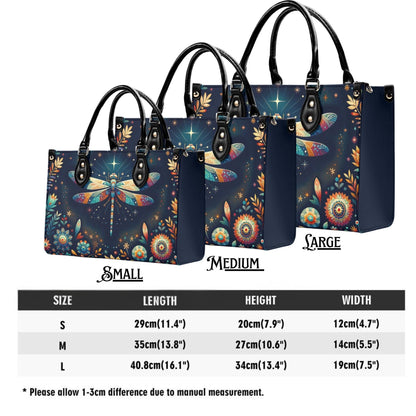Celestial Dragonfly Tote Bag. Multi-pocket PU Leather Handbag. Square Vegan Leather Purse.  Crossbody Bag
