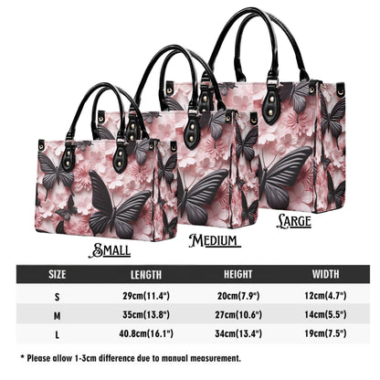 Black Butterfly Chic Tote Handbag. Pink Handbag, Waterproof PU Leather Tote, Top Handle Vegan Leather, Crossbody, Shoulder bag.