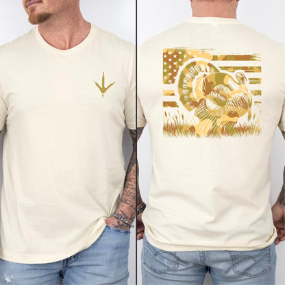 American Flag Turkey Hunter Shirt: Patriotic Hunting Season Tee