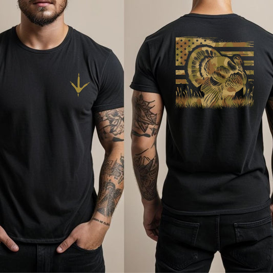 American Flag Turkey Hunter Shirt: Patriotic Hunting Season Tee