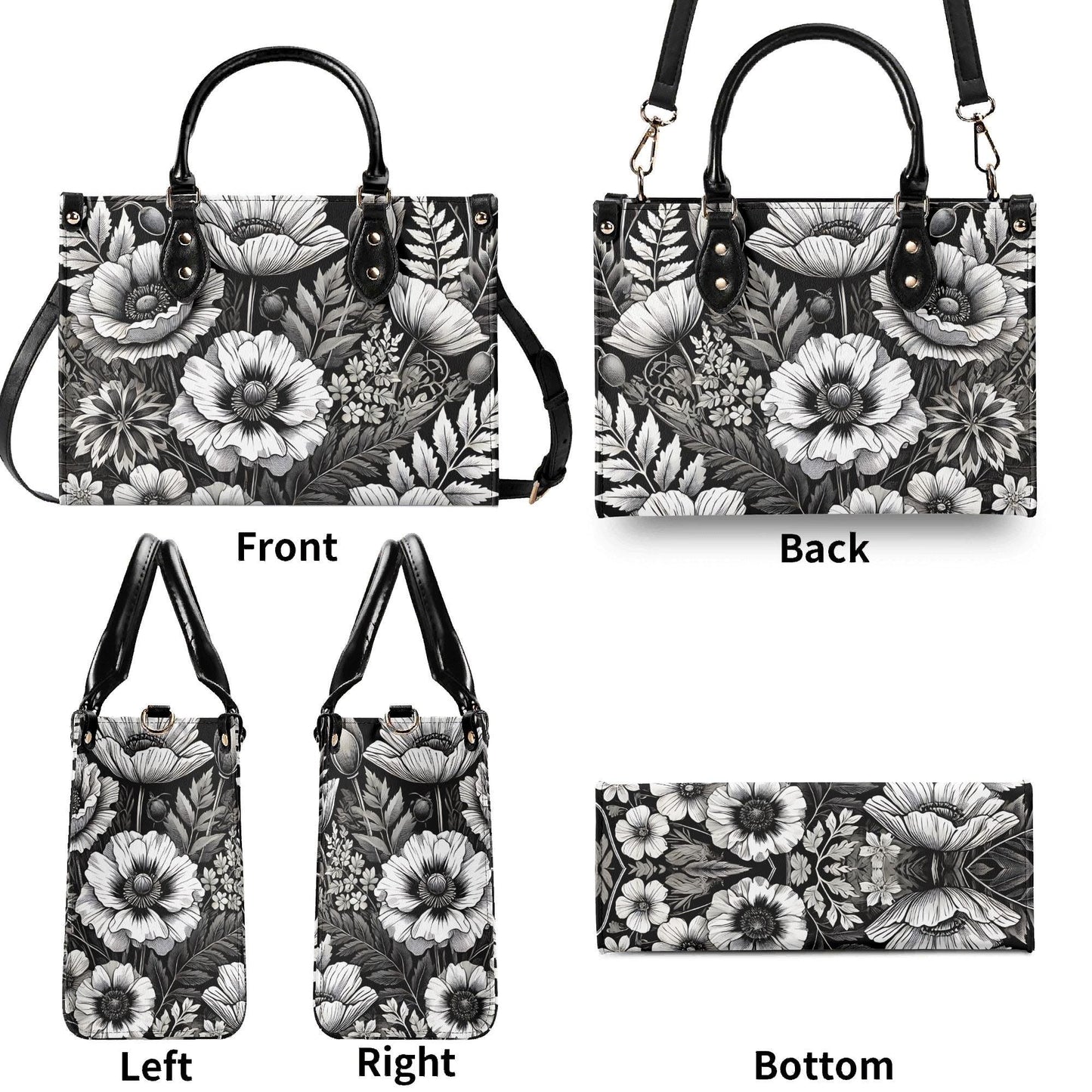 Inkwell Blooms- Trendy Handbag, Waterproof PU Leather Handbag, Top Handle Vegan Leather, High-quality Crossbody Bag, Shoulder bag