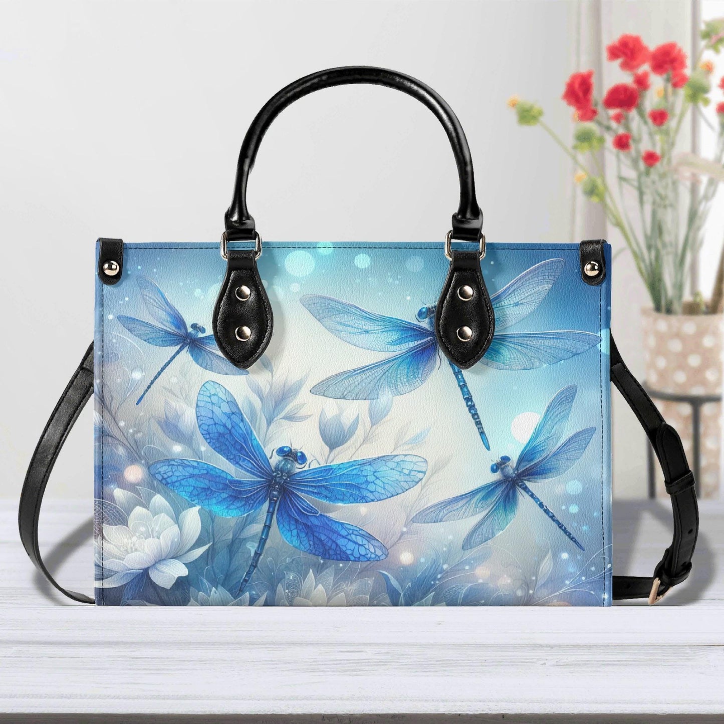 Dragonfly Bliss Trendy Handbag, Waterproof PU Leather Handbag, Top Handle Vegan Leather, High-quality Crossbody Bag, Shoulder bag