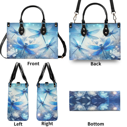 Dragonfly Bliss Trendy Handbag, Waterproof PU Leather Handbag, Top Handle Vegan Leather, High-quality Crossbody Bag, Shoulder bag
