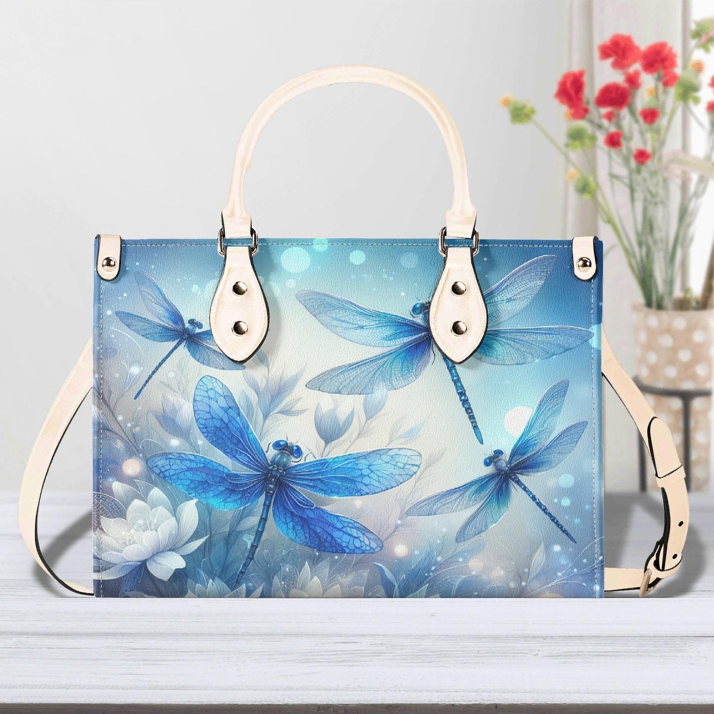 Dragonfly Bliss Trendy Handbag, Waterproof PU Leather Handbag, Top Handle Vegan Leather, High-quality Crossbody Bag, Shoulder bag