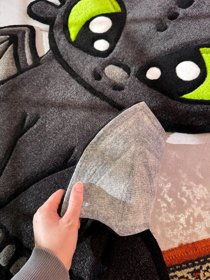 Cute Dragor Cartoon Character Rug, Dragon Rug, Bedroom Tufted Rug, Black Rug, Tufted Dragon